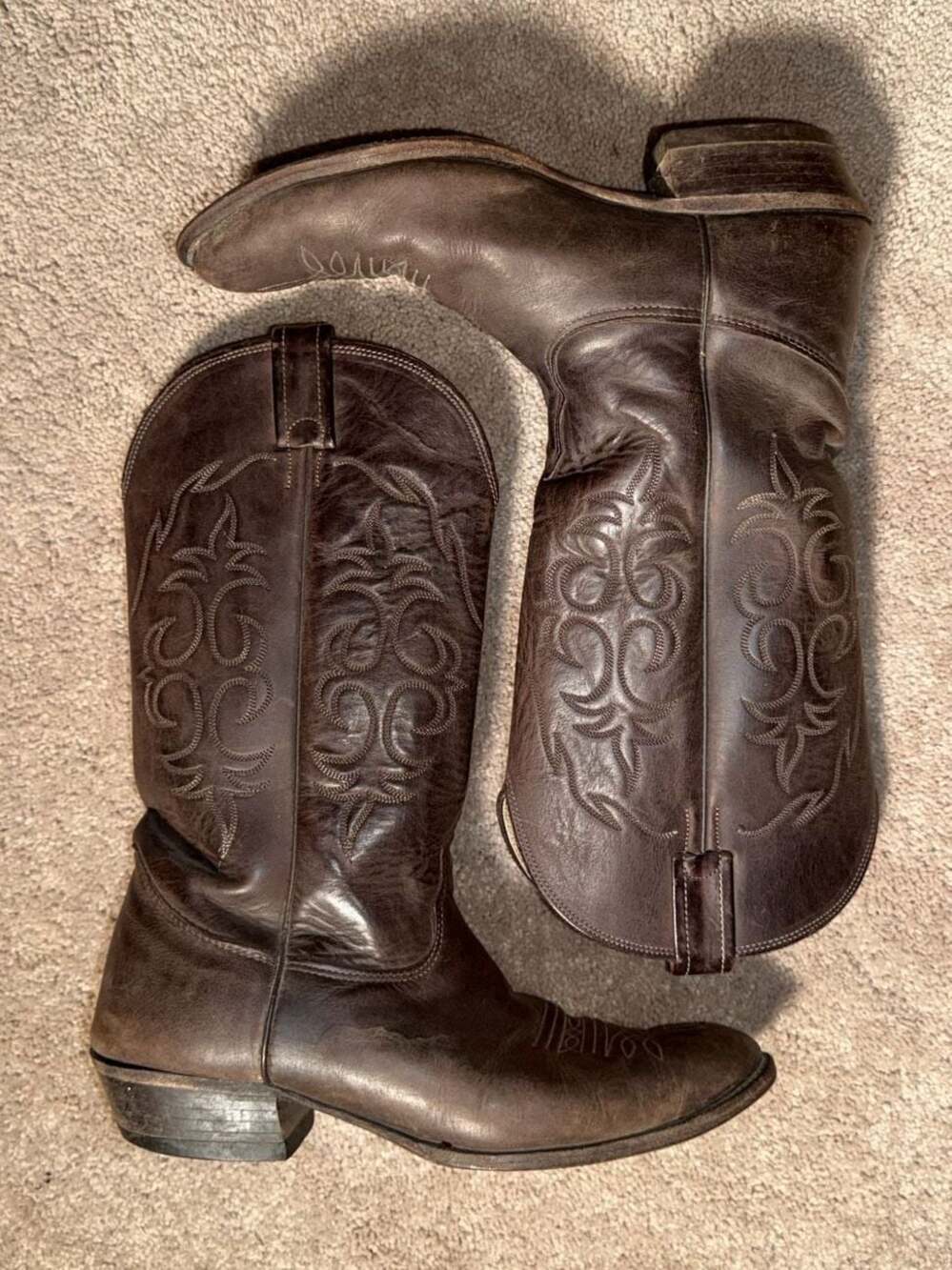 Nocona Vintage Brown Leather Embroidered Western Cowboy Boots